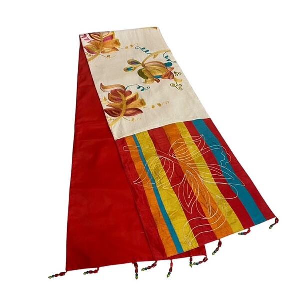Sole Colorful Floral Embroidery w/ Stripes and Beaded Embellishment Table Runner - Picture 3 of 8